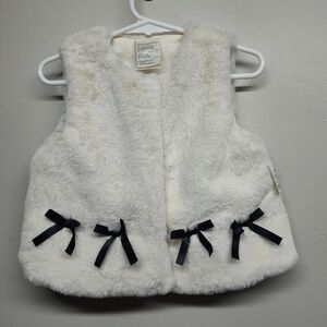 First Impressions Faux Fur Vest  Baby Size 24 Months Cream Black Bows Winter